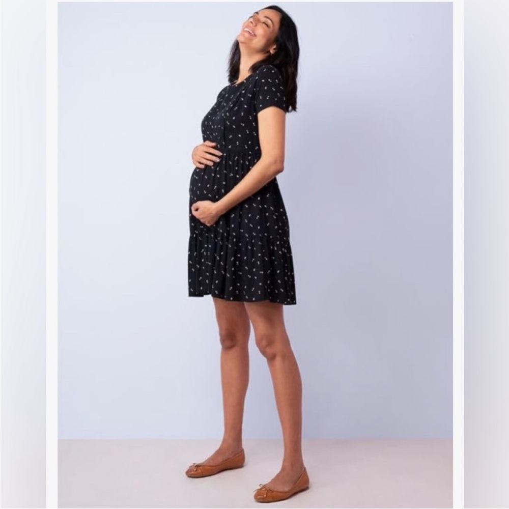 Seraphine Black Mini Babydoll Maternity Nursing Dress with Dot Pattern Size 12 - Picture 4 of 12